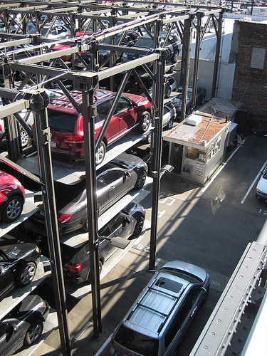 Cars in stack parking in New York